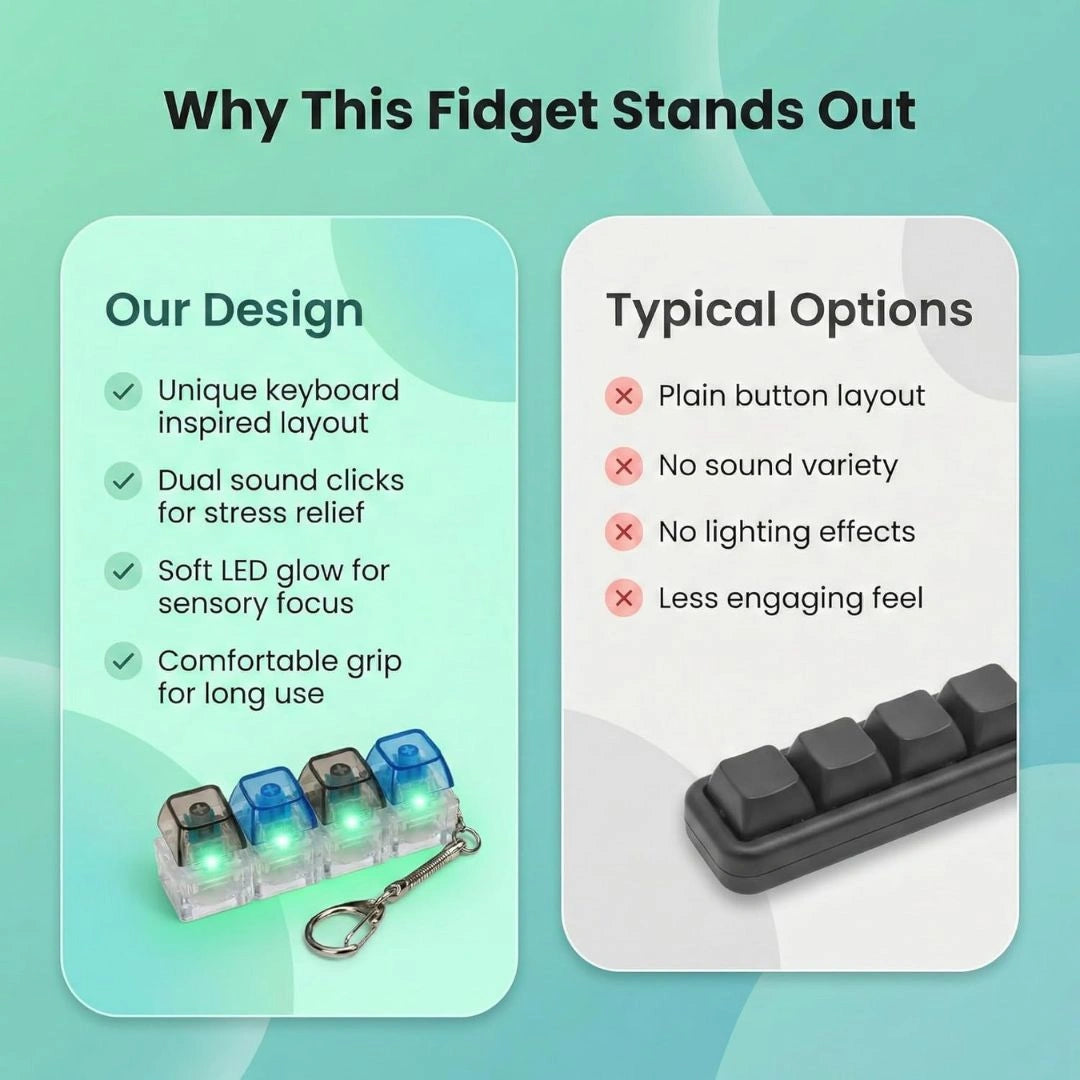 Keyboard fidget toy key mechanism close-up